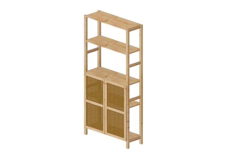 3D Bücherregal und Behälter - Regal mit Türen aus Holz -... 3D Bücherregal und Behälter - Regal mit Türen aus Holz -...