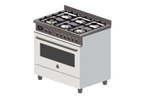 Eletrodom&eacute;sticos 3D - Fog&atilde;o a g&aacute;s 6 bocas com forno el&eacute;trico - Bertazzoni - PRO90 6 MFE S BIT