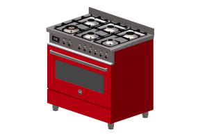 3D Haushaltger&auml;te - Gasherd mit 6 Kochfelder und Elektrobackofen - Bertazzoni - PRO90 6 MFE S ROT