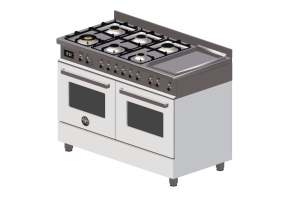 Electrom&eacute;nagers 3D - Cuisine &agrave; gaz 6 feux avec deux fours &eacute;lectriques - Bertazzoni - PRO120 6G MFE D BIT