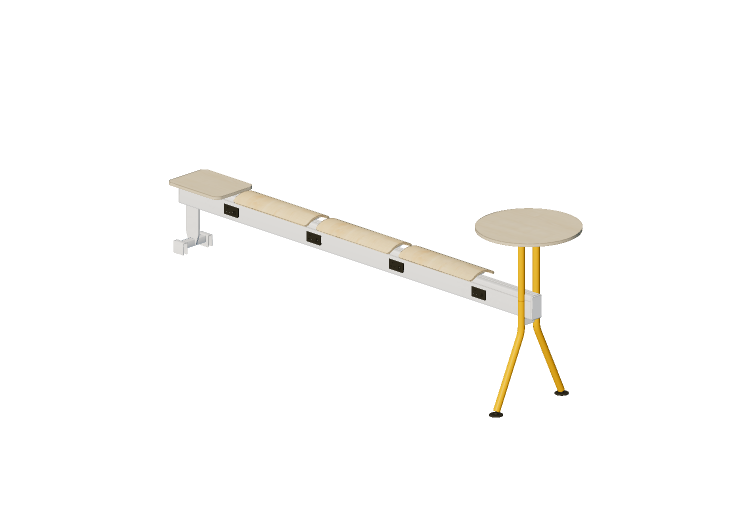 3D Chairs - Bench with wooden seat and small tables -... 3D Chairs - Bench with wooden seat and small tables -...