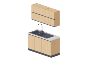 Cozinhas 3D - Bloco pia linear 150x216cm