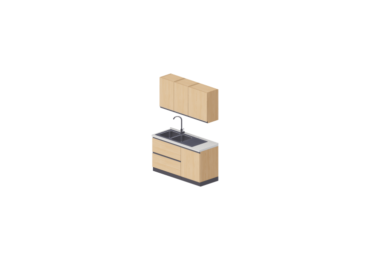 Cucine 3D - Blocco lavello lineare 150x216cm - ACCA... Cucine 3D - Blocco lavello lineare 150x216cm - ACCA...