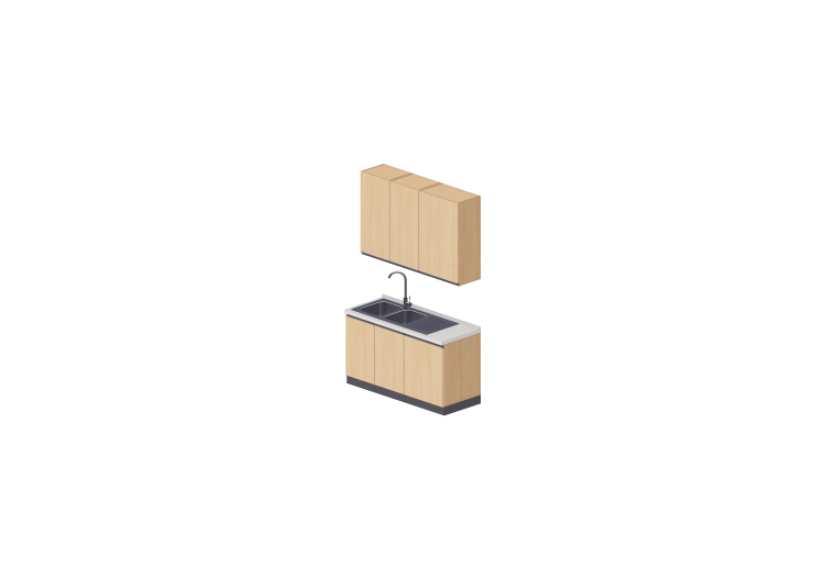 3D Küchen - Küchenblock mit Spüle linear 150x240cm - ACCA... 3D Küchen - Küchenblock mit Spüle linear 150x240cm - ACCA...