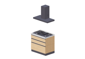 Cuisine 3D - Bloc cuisson linéaire 90x216cm