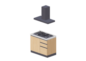 3D Kitchens - Complete cooking block 105x216cm