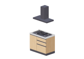 Cozinhas 3D - Bloco cozinha linear 105x216cm