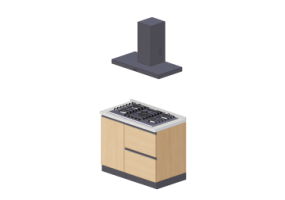 3D Kitchens - Complete cooking block 105x216cm
