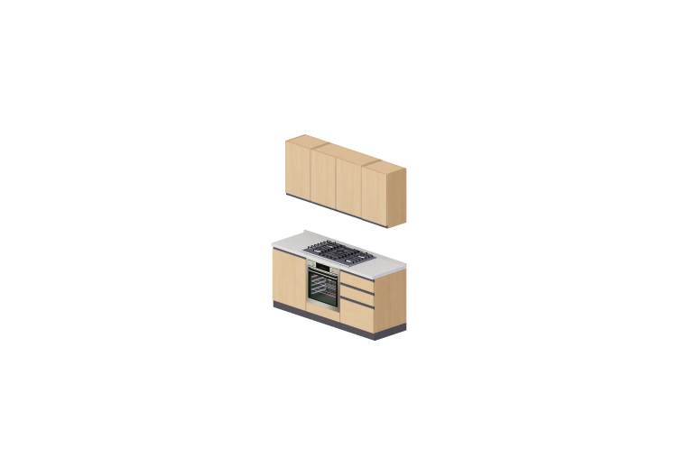 3D Küchen - Küchenblock linear mit Kochfeld 180x216cm -... 3D Küchen - Küchenblock linear mit Kochfeld 180x216cm -...