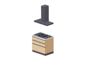 3D Kitchens - Complete cooking block 90x240cm