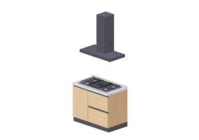 3D Kitchens - Complete cooking block 105x240cm