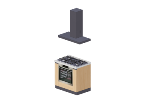 Cuisine 3D - Bloc de cuisson linéaire 90x240cm