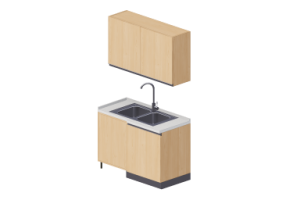 Cozinhas 3D - Bloco com pia de canto 64x124x216cm