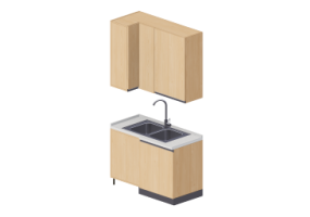 Cucine 3D - Blocco con lavello angolare 64x124x240cm