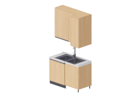 Cocinas 3D - Bloque con lavabo angular 124x64x240cm