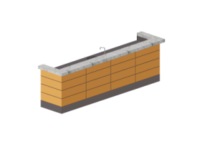 3D Counter Desks - Fridge counter with sink 395x90cm