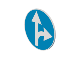 3D Verkehrszeichen - Vorgeschriebene Fahrtrichtung geradeaus und rechts