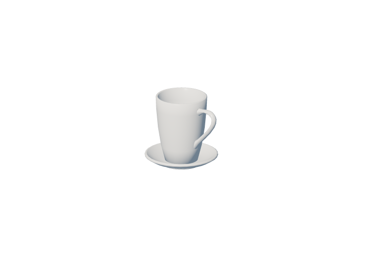 Vajillas y cubiertos 3D - Taza para leche con platillo. -... Vajillas y cubiertos 3D - Taza para leche con platillo. -...