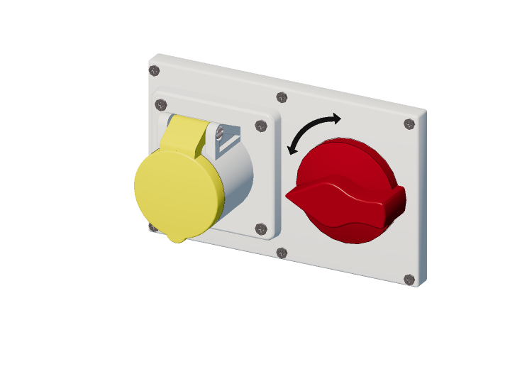 Horizontal interlocked socket with switch IP 44 100 V - 130... Horizontal interlocked socket with switch IP 44 100 V - 130...