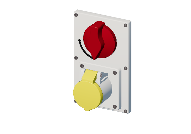 Vertical interlocked socket with switch IP 44 100 V - 130 V... Vertical interlocked socket with switch IP 44 100 V - 130 V...