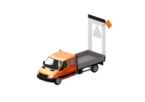 Autom&oacute;veis 3D - Caminh&atilde;o aberto con sinal de pr&eacute;-sinaliza&ccedil;&atilde;o
