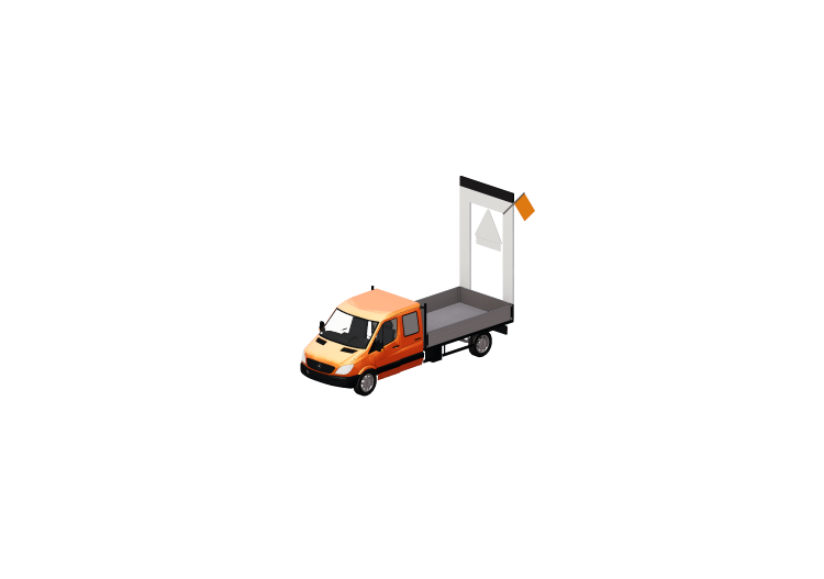 Kastenwagen mit Warnschild 250m - ACCA software Kastenwagen mit Warnschild 250m - ACCA software