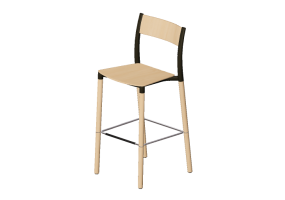 3D Chairs - Stool with seat and back in wood - Allermuir - Folk - FLK301