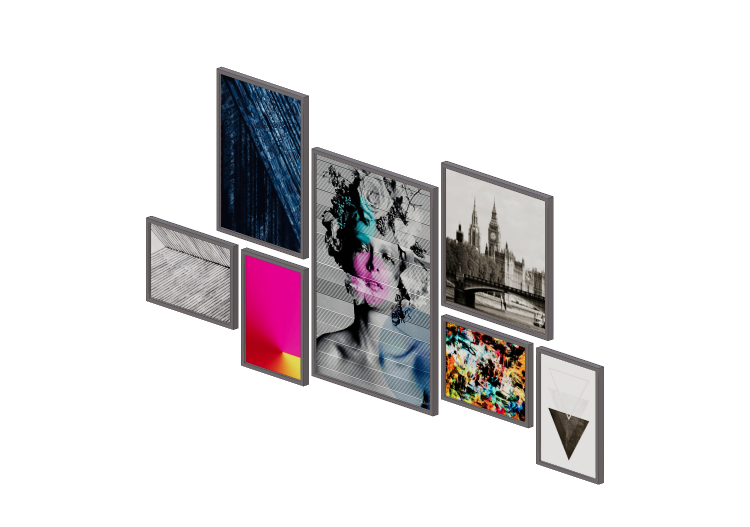 Tableaux 3D - Composition de sept tableaux – Ammo Quadros -... Tableaux 3D - Composition de sept tableaux – Ammo Quadros -...